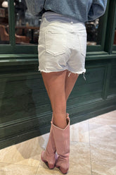 White Distressed Denim Shorts